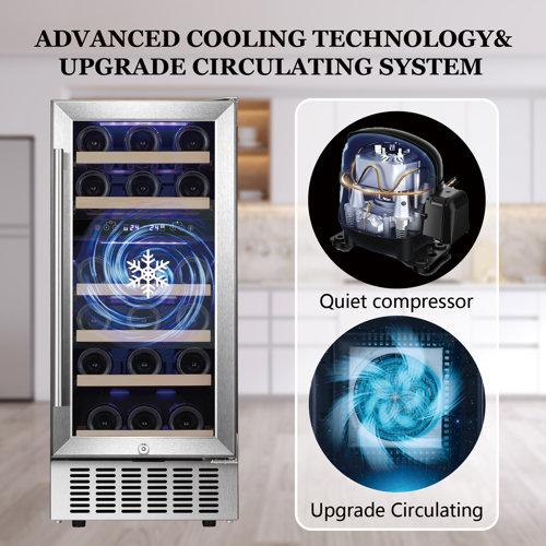 YUKOOL 15'' 28 Bottle Dual Zone BuiltIn Wine & Beverage Refrigerator